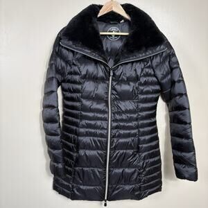 Save The Duck Women's Black Ultra Light Puffer Coat Faux Fur Collar Size 1